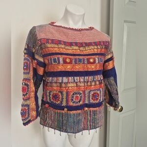 Sandy Starkman Vintage Crochet Embroidered Multicolored Cotton Blend Top(M)